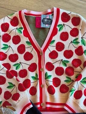 QUEEN OF SPARKLES Sequin CHERRY Cardigan Top